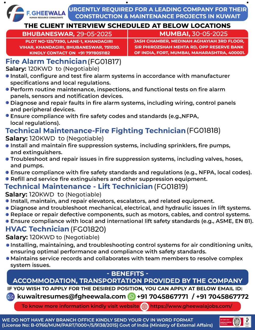 Urgently Requirement for Kuwait